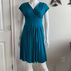 Teal vintage look midi pleated dress
